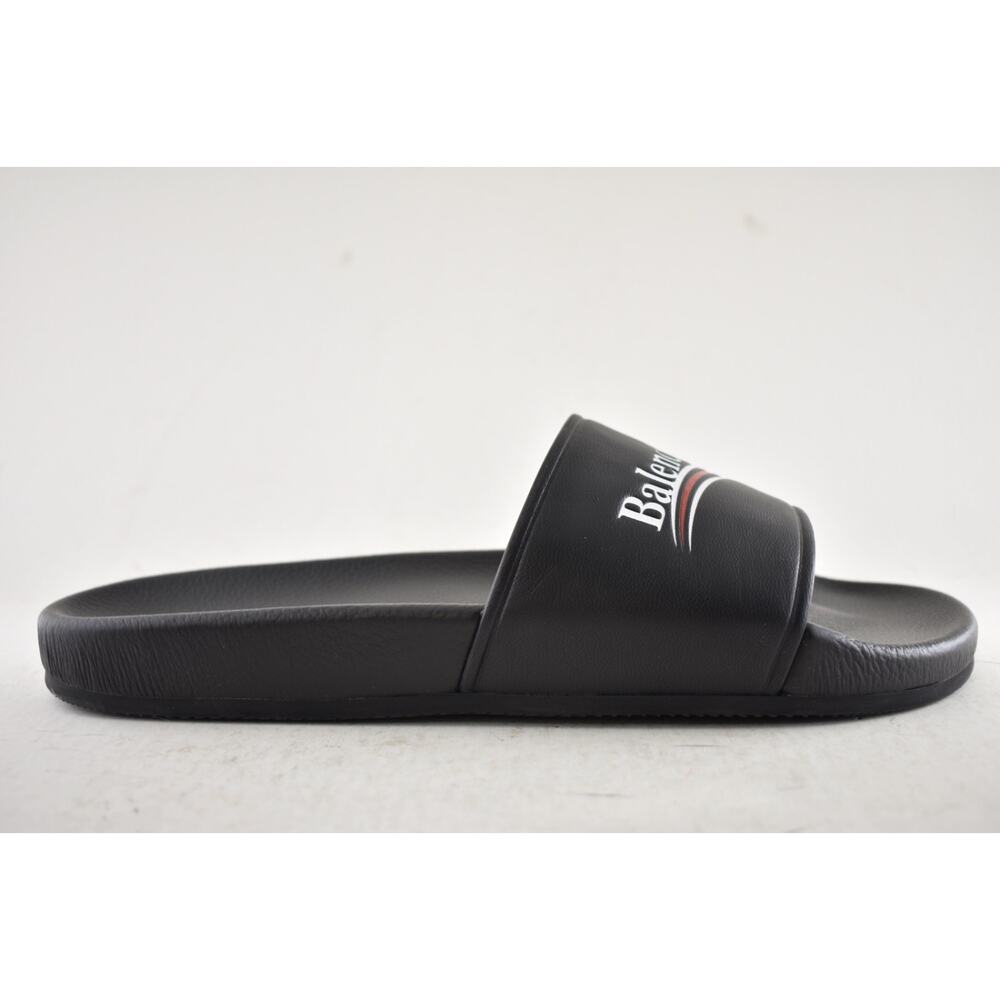 Balenciaga Black Leather Campaign Logo Slide Pool Sandal Flip Flop Flat 44 11 - Picture 2 of 15